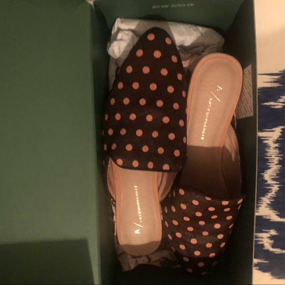 NIB Brown + Pink Pony Hair Polka Dot Slides / Smoking Slippers / Mules - Picture 11 of 12